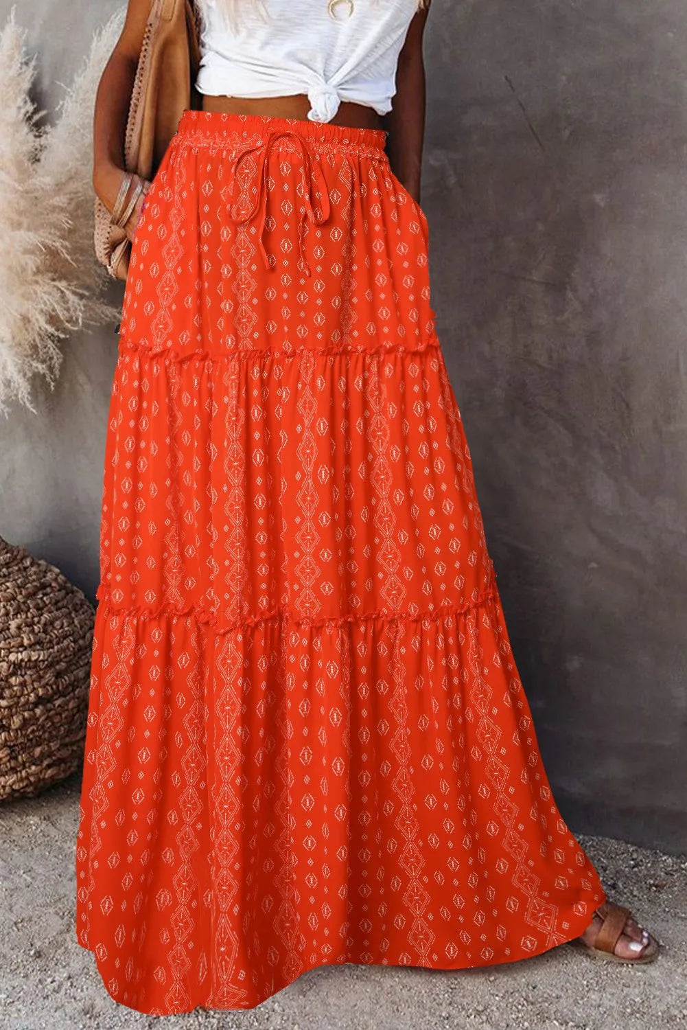 Valenzora | High-waisted long printed A-line skirt floral skirt