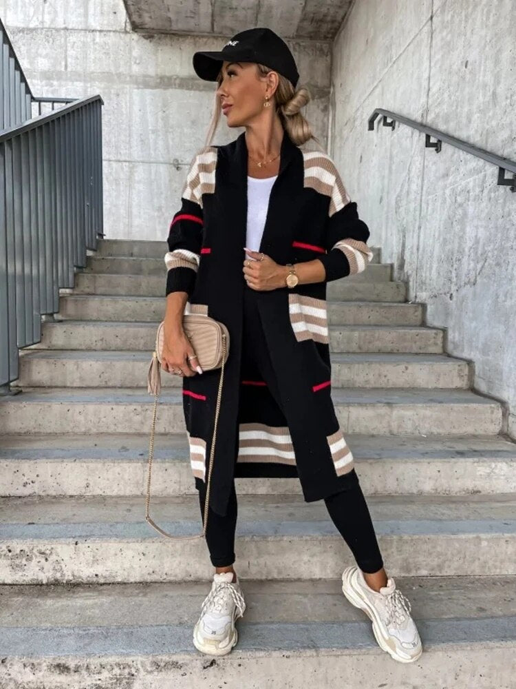Valenzora | Langer gestreifter Cardigan für Damen