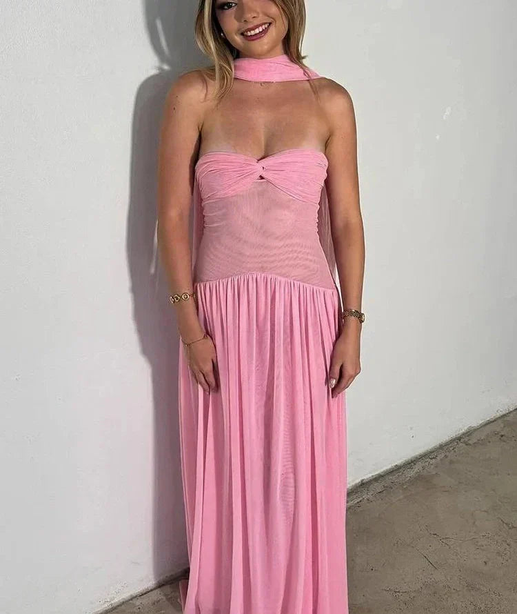 Valenzora | Patchwork Maxi Dress Scarf Backless Strapless Ruffled Banquet