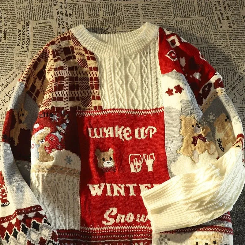 Valenzora - Ugly Christmas Sweater - Loose retro sweater with V-neck and color block design