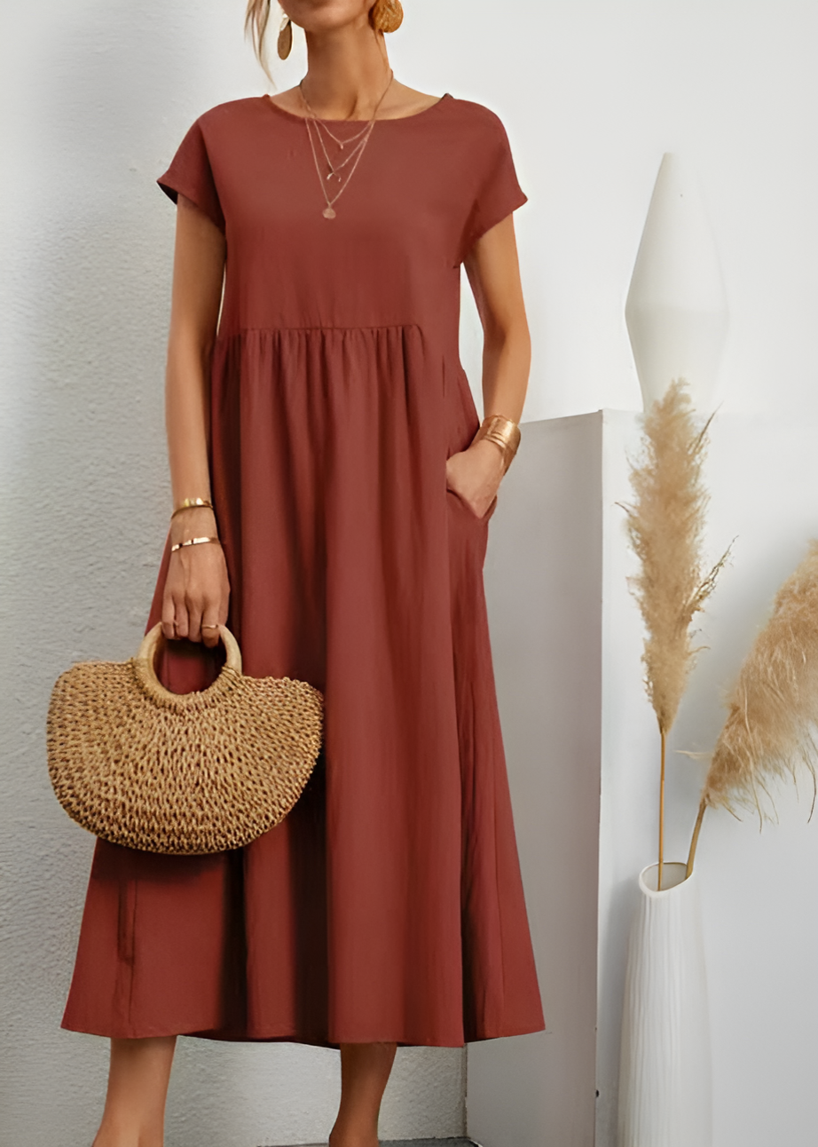 Valenzora | Damen-Midi-Kleid aus Baumwollleinen