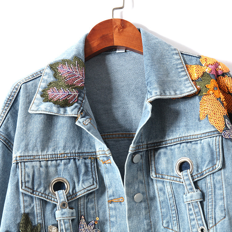 Valenzora | Denim Jacket with Floral Embroidery and Sequins