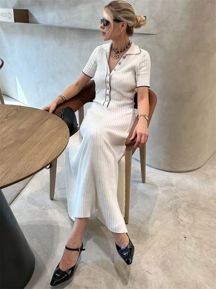 Valenzora | Patchwork Lapel Knit Maxi Dress