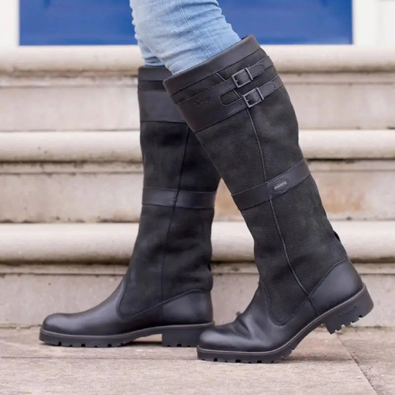 Valenzora | High-shaft outdoor boots with buckles - leather rain boots for women