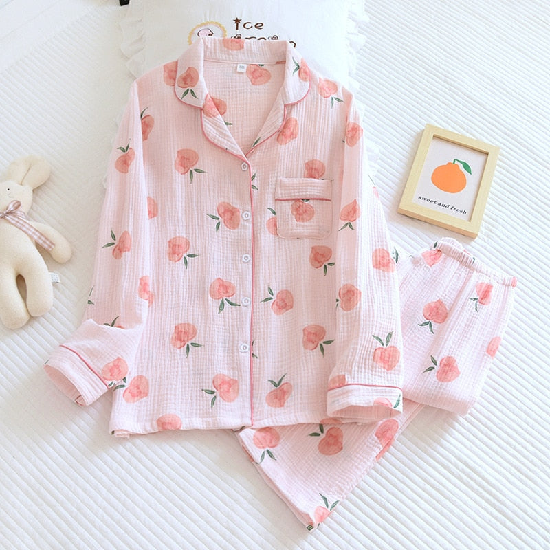 Valenzora | Cotton Pyjama Set for Women Peach