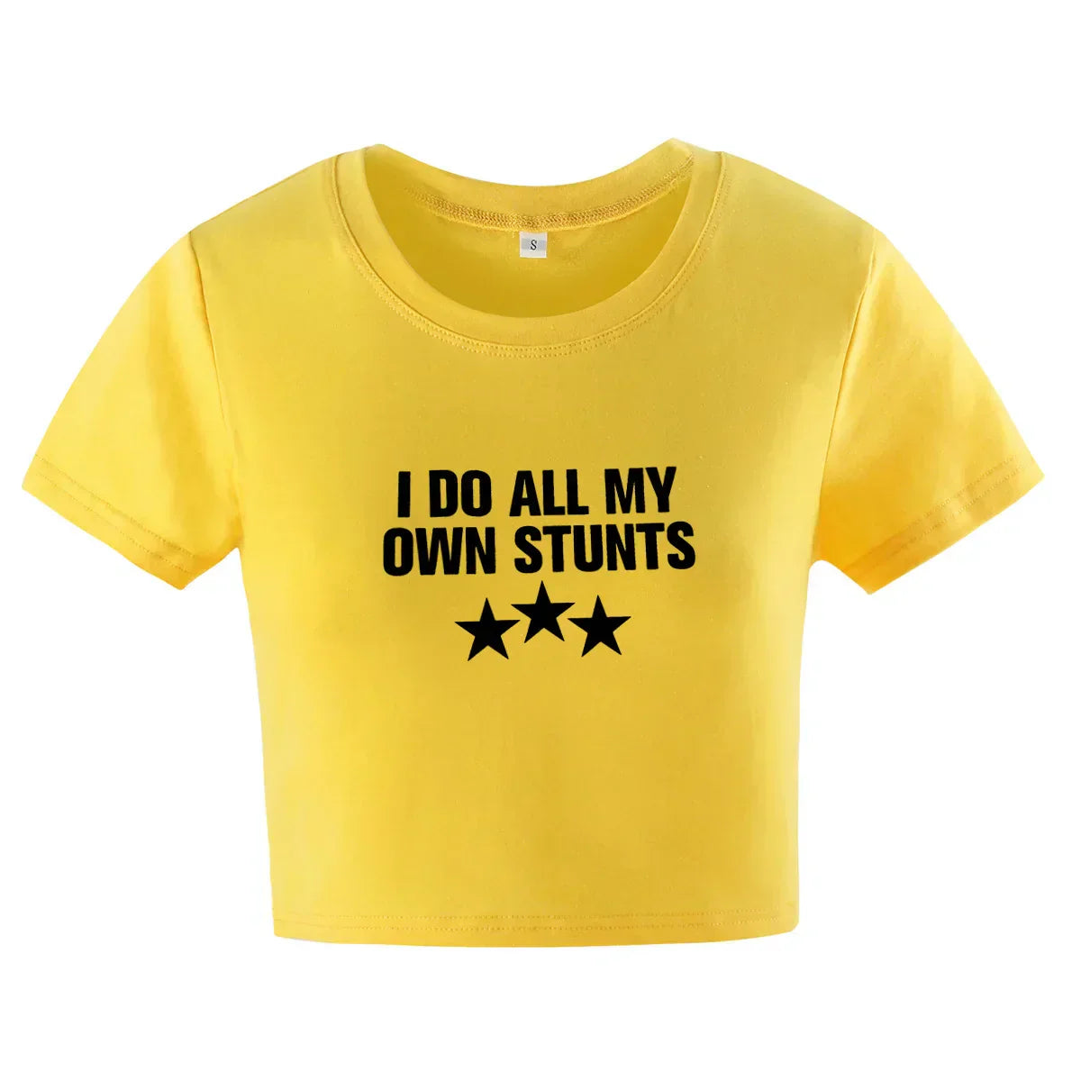 Valenzora | Cropped T-Shirt mit "I do all my own stunts"-Aufdruck für Damen