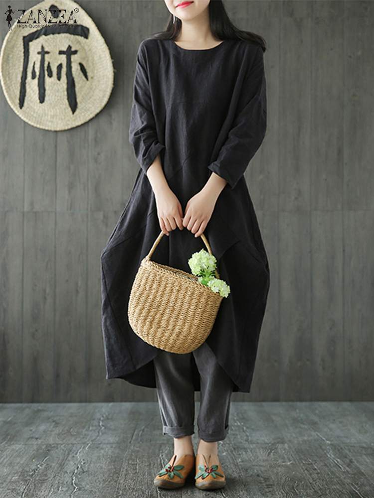 Valenzora Long-sleeved irregular midi dress
