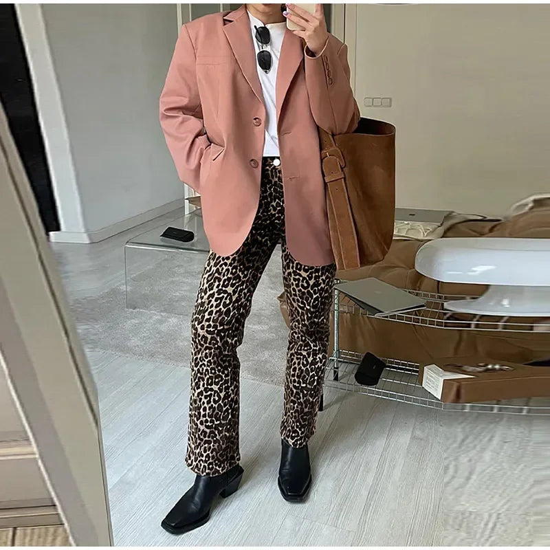 Valenzora Jeans mit Leopardenmuster | Stylische, schmale Streetwear-Hose für Damen im Bleistift-Stil