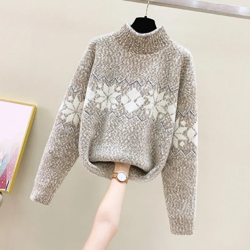 Valenzora - Hässlicher Weihnachtspullover - Gemütlicher Schneeflocken-Rollkragenpullover