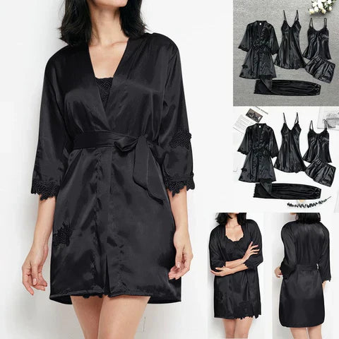 Valenzora | Satin-Pyjama-Set mit Spitze für Damen