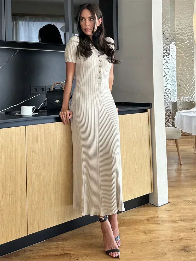 Valenzora | Patchwork Lapel Knit Maxi Dress