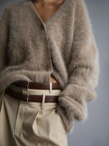 Valenzora | Luxuriöser Oversized Flauschiger Kaschmirpullover mit Knopfverschluss