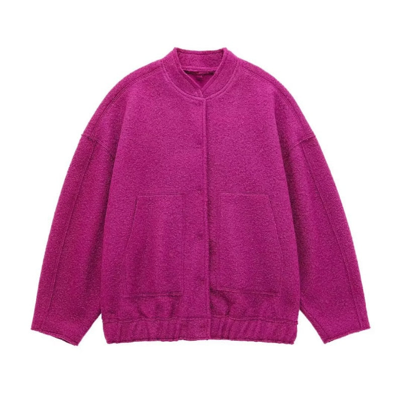 Valenzora - Oversized wool coat with round neck and buttons