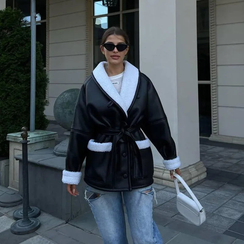 Winter leather jacket with fur