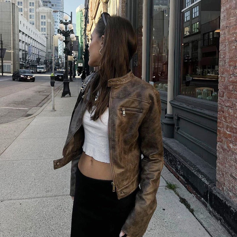 Valenzora | Vintage faux leather jacket with zip pockets