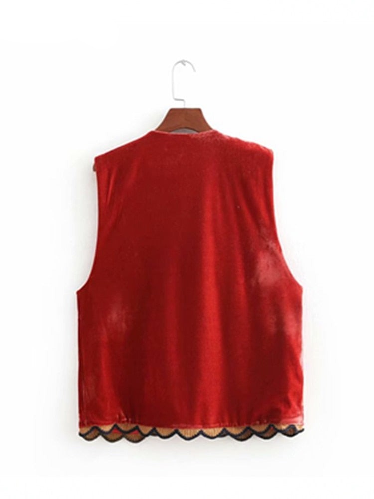 Valenzora | Vest with sequined floral embroidery, patchwork waist coat made of velvet