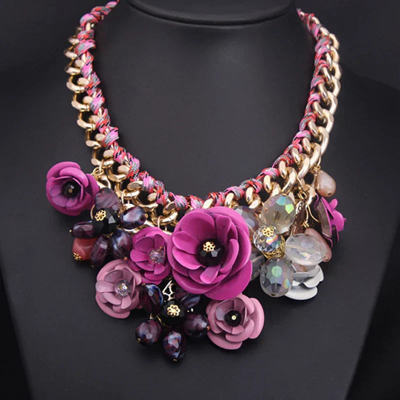 Valenzora | Vintage-Schmuck Elegante Abschlussball-Party Schönheitswettbewerb Hochzeitsgeschenk Blumen-Blüten-Chunky Statement-Halskette für Damen Accessoires