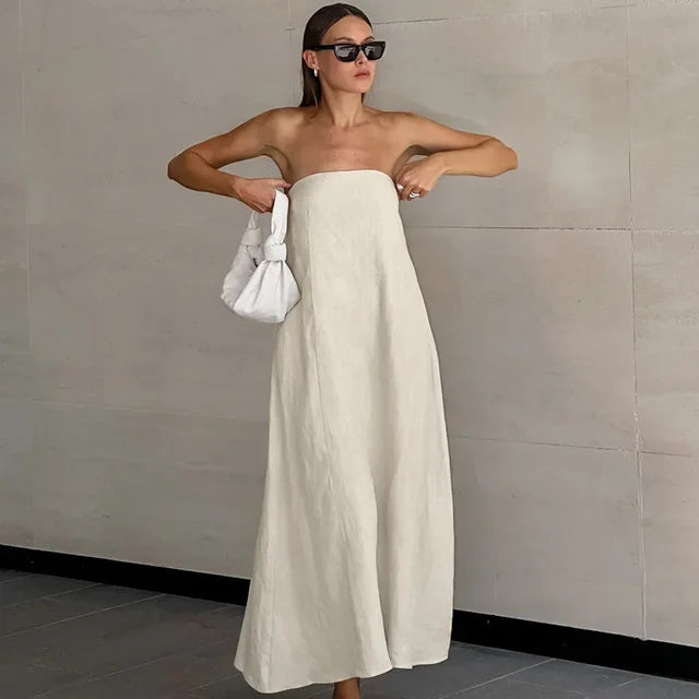 Sophia™ - Khaki Linen A-Line Dress with Pockets