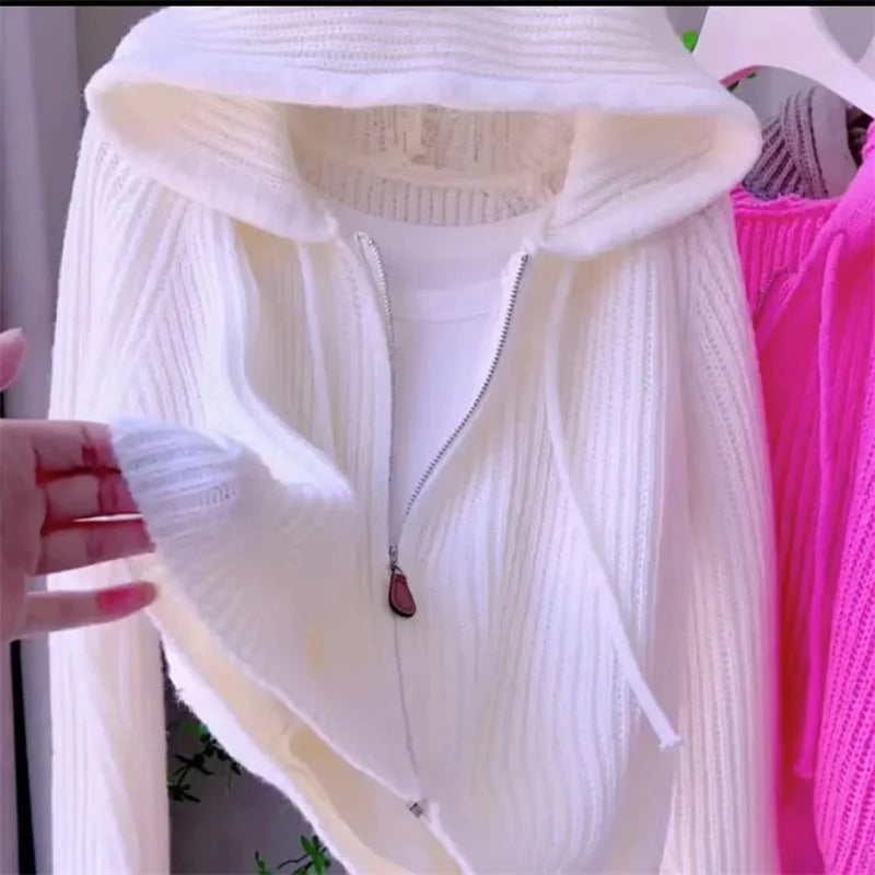 Knitted hooded cardigan