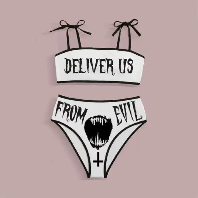 Valenzora | Sexy Goth Bikini Women's Letter Skull Print Swimsuit Split Swimsuit High Waist Gothic Bikini Set Beach Outfits