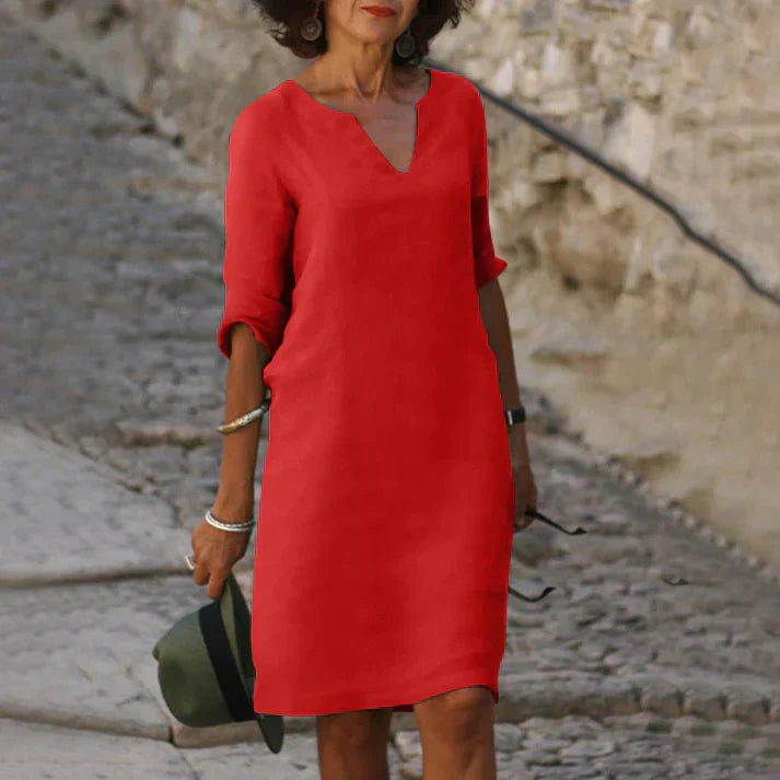 Valenzora | Elegantes Leinen-Sommerkleid mit V-Ausschnitt
