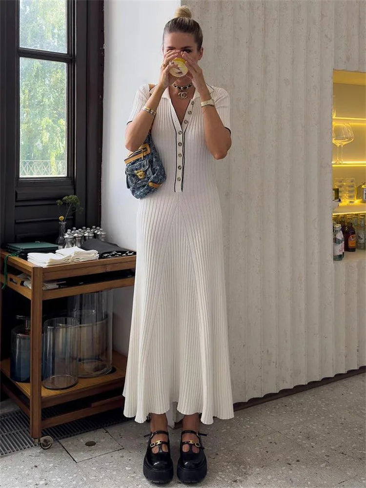 Valenzora | Patchwork Lapel Knit Maxi Dress