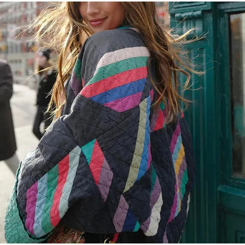 Valenzora | Padded Kimono Jacket with Rainbow Stripes