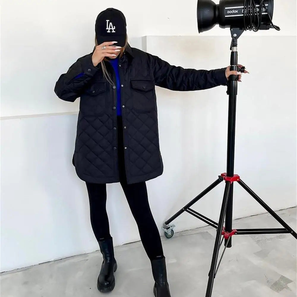 quilted jacket with snap fasteners
