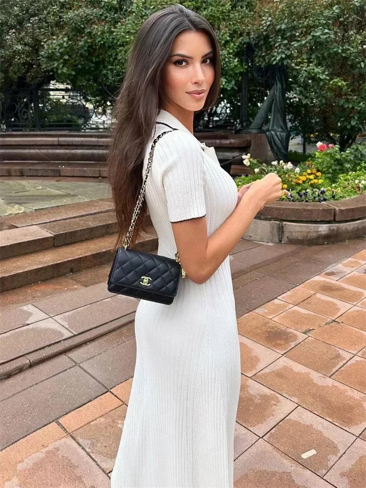 Valenzora | Patchwork Lapel Knit Maxi Dress