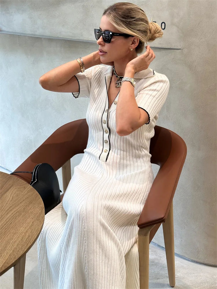 Valenzora | Patchwork Lapel Knit Maxi Dress