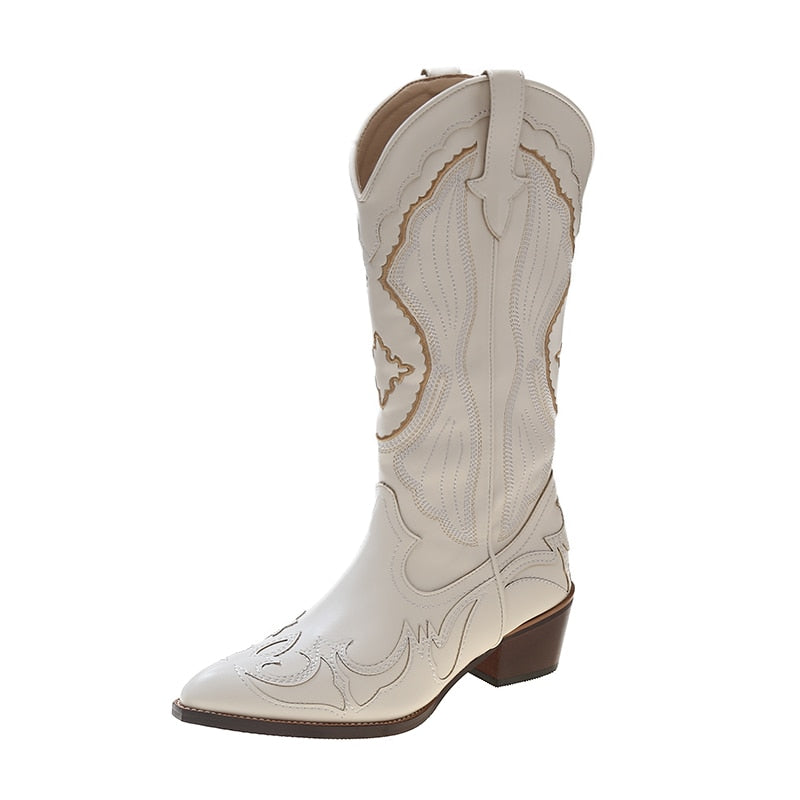 Valenzora Damen Stiefel im Retro-Stil – Weiße Kniestiefel für bequemes und stilvolles Gehen