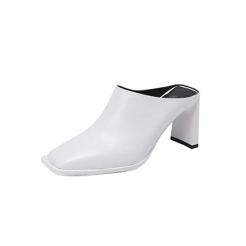 Valenzora | Open heel leather high heel slippers