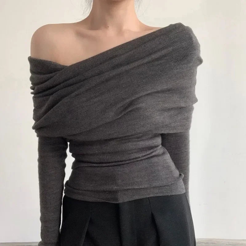 Elegant off-the-shoulder knit sweater