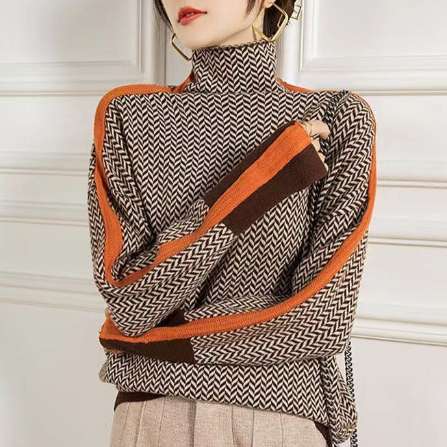 Valenzora Geometric knitted roll neck sweater