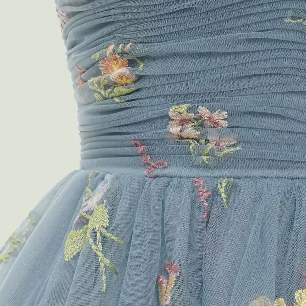 Valenzora | Fairy Forest Green Short Prom Dresses Spaghetti Straps Colorful Floral Lace Evening Celebration