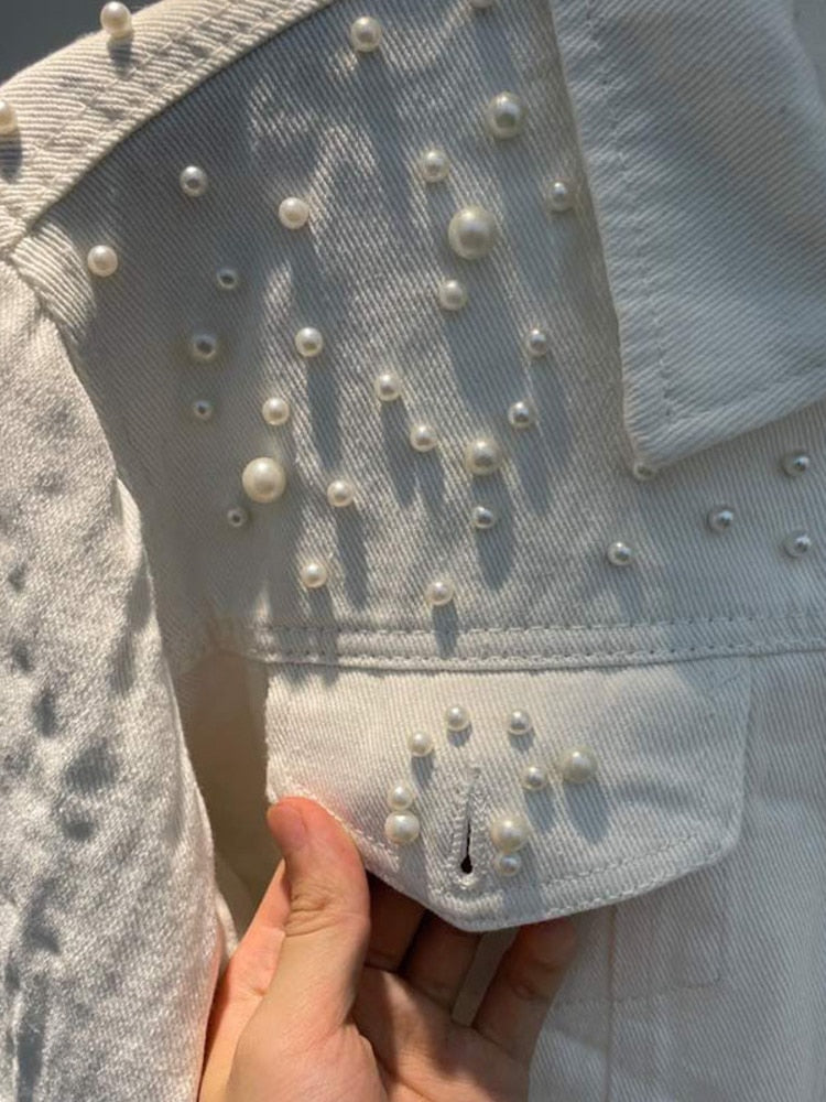 Denim jacket - a favorite denim piece with stylish pearl embellishment
