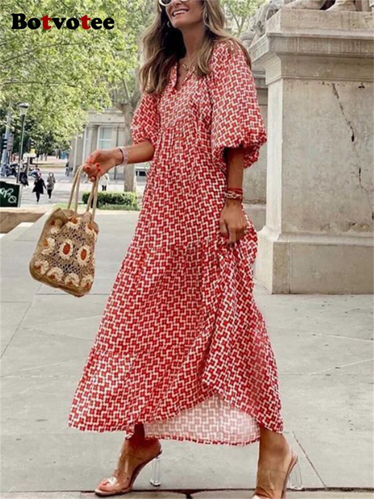 Valenzora | Geometric dress with puff sleeves for women