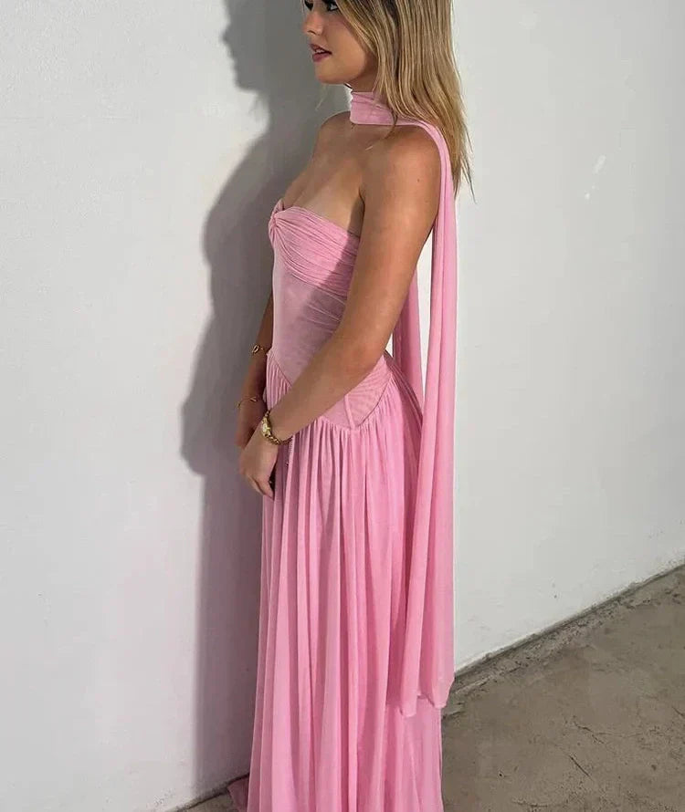 Valenzora | Patchwork Maxi Dress Scarf Backless Strapless Ruffled Banquet