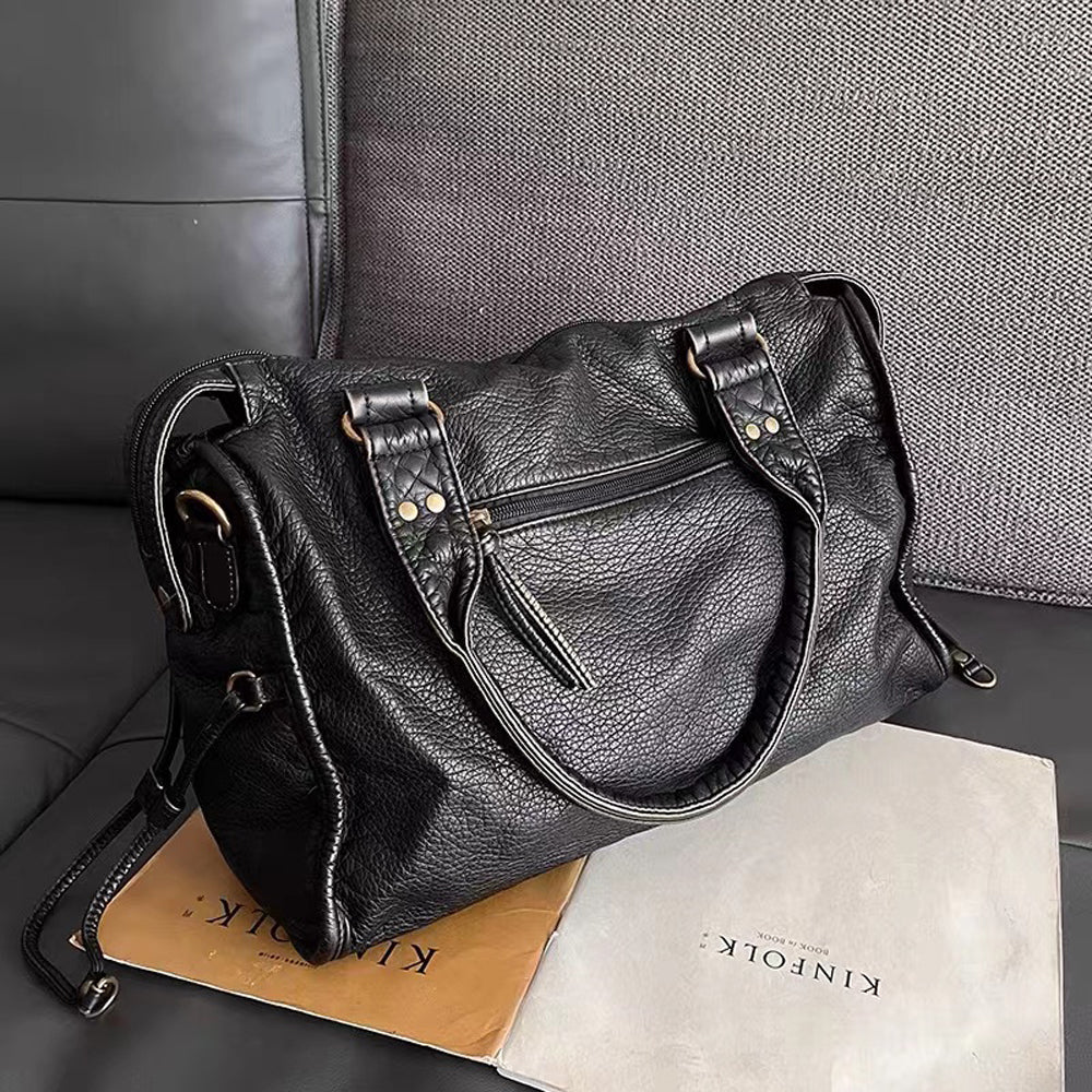 Obsidian - Luxuriöse schwarze Ledertasche