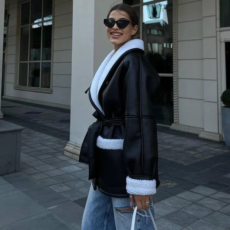 Winter leather jacket with fur