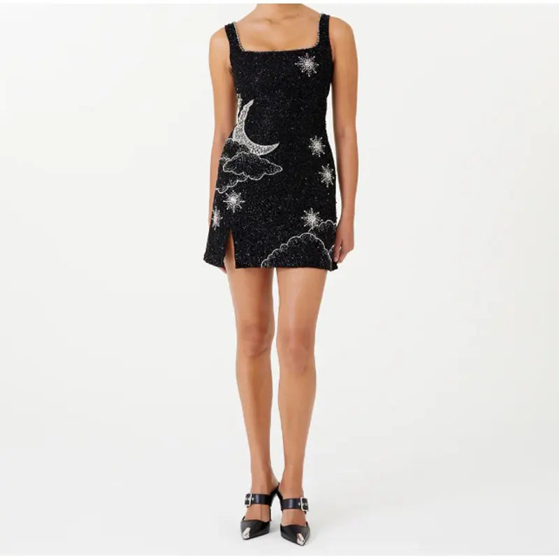 Valenzora – Celestial Sparkle Minikleid Partykleid mit Mond- und Sternenverzierungen