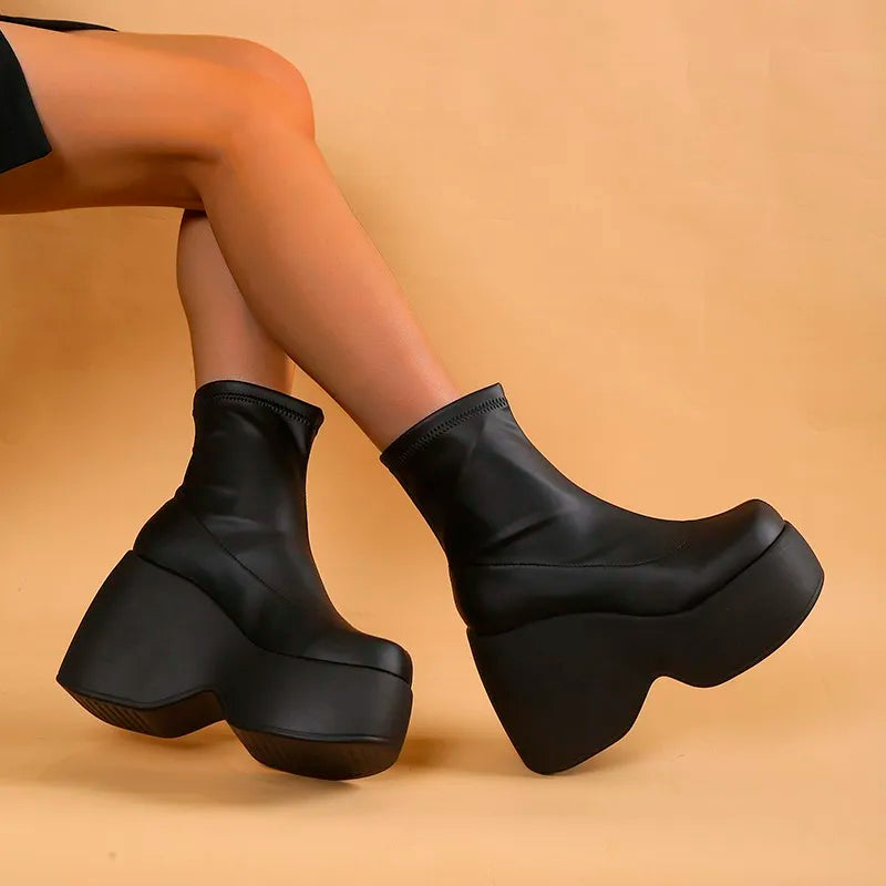 Valenzora | Gothic klobige Plateau-Stiefeletten mit Reißverschluss