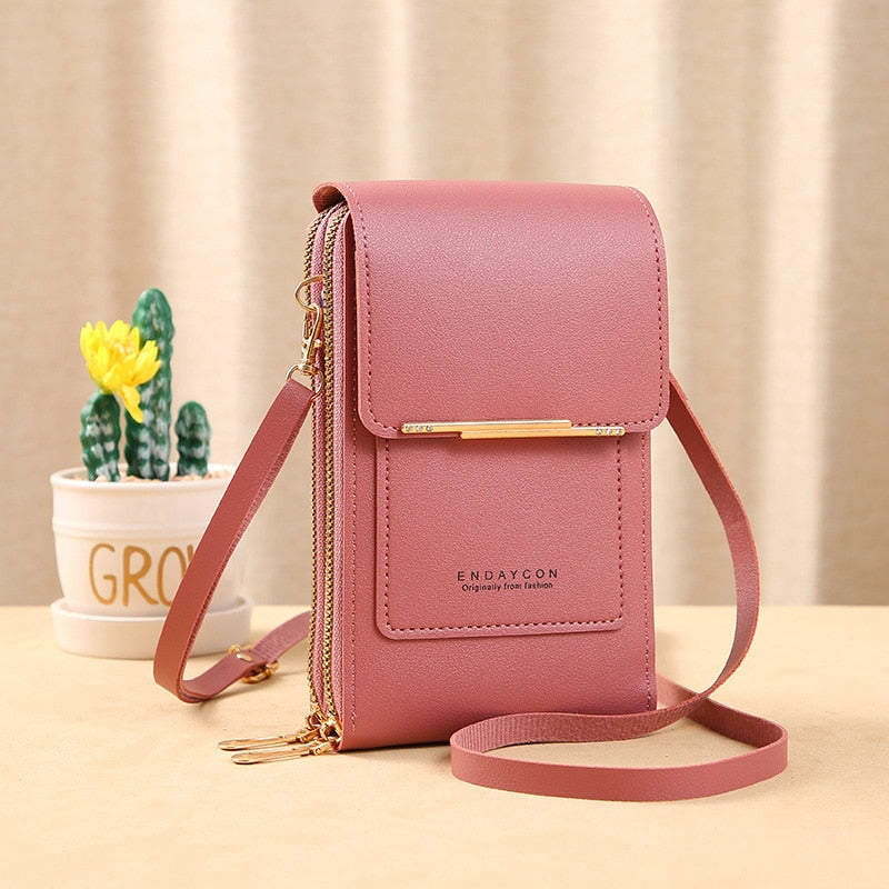 Valenzora Leder-Smartphone-Clutch | Damenhandtasche mit Touchscreen-Fenster