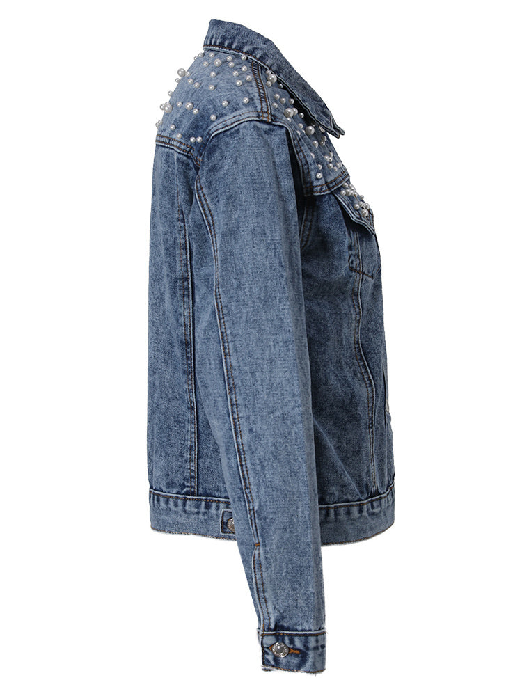 Valenzora Exclusive Lina Denim Jacket | Denim favorite with stylish pearl embellishment