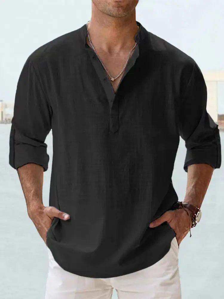 Valenzora | Airy linen shirt with Henley collar