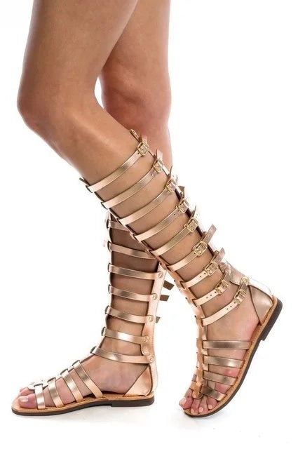 Valenzora | Gladiator Sandal Women's Summer Roman Bandage Sandals Women's Casual Zip Flat Sandals Girls' Summer Hole Beach Shoes
