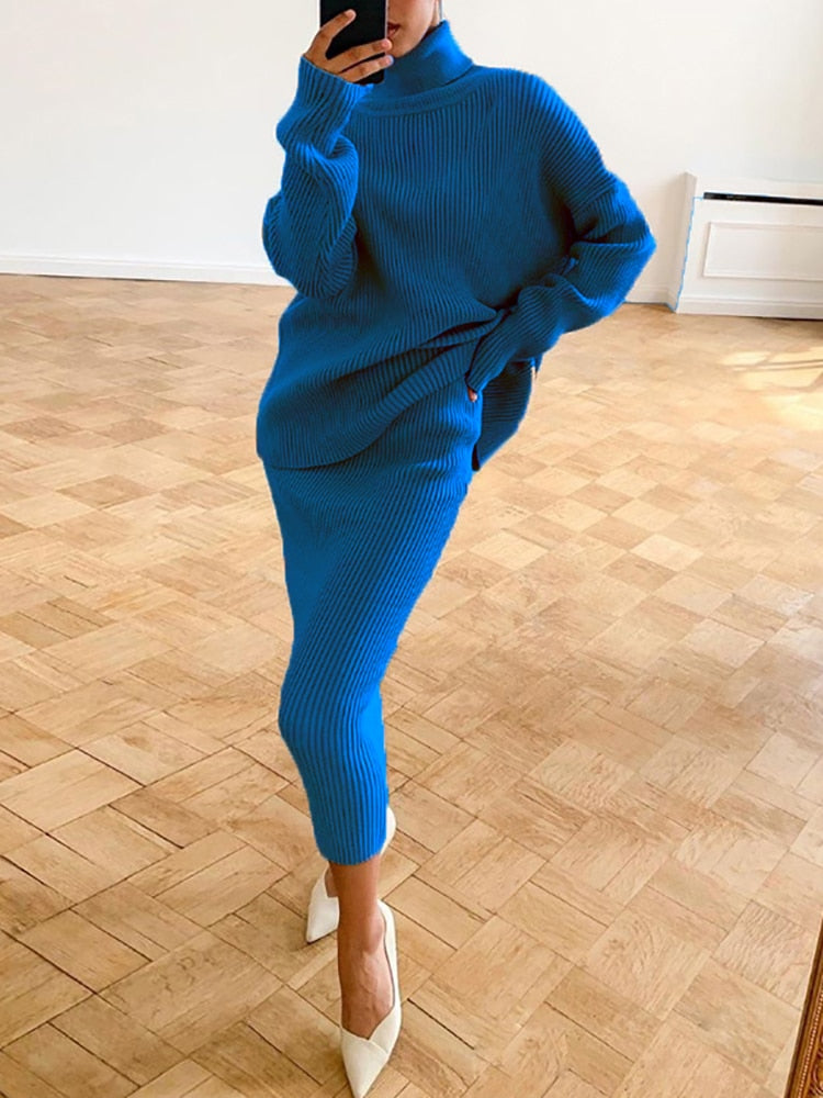 Valenzora | Chic autumn knit two-piece slim fit set for women