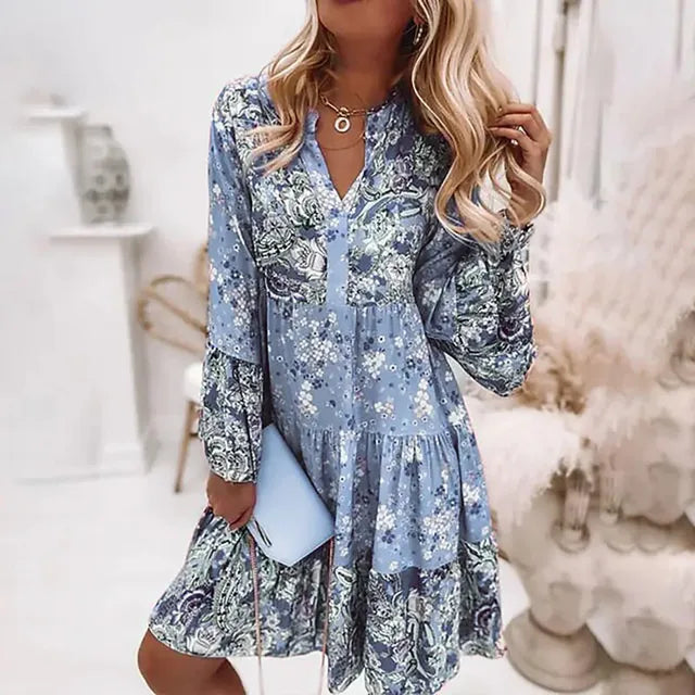 Valenzora | Bohemian floral long-sleeved dress for women