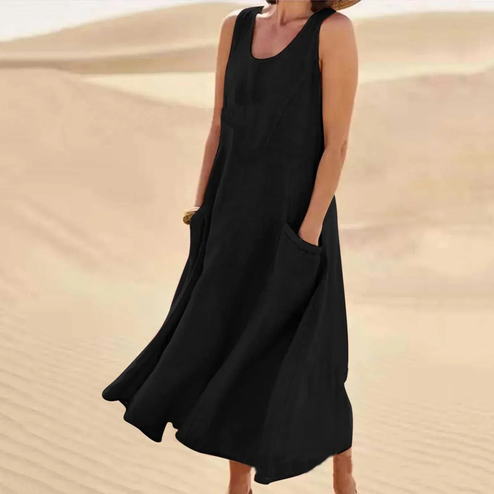Valenzora | Ärmelloses Leinenkleid mit Taschen für Damen