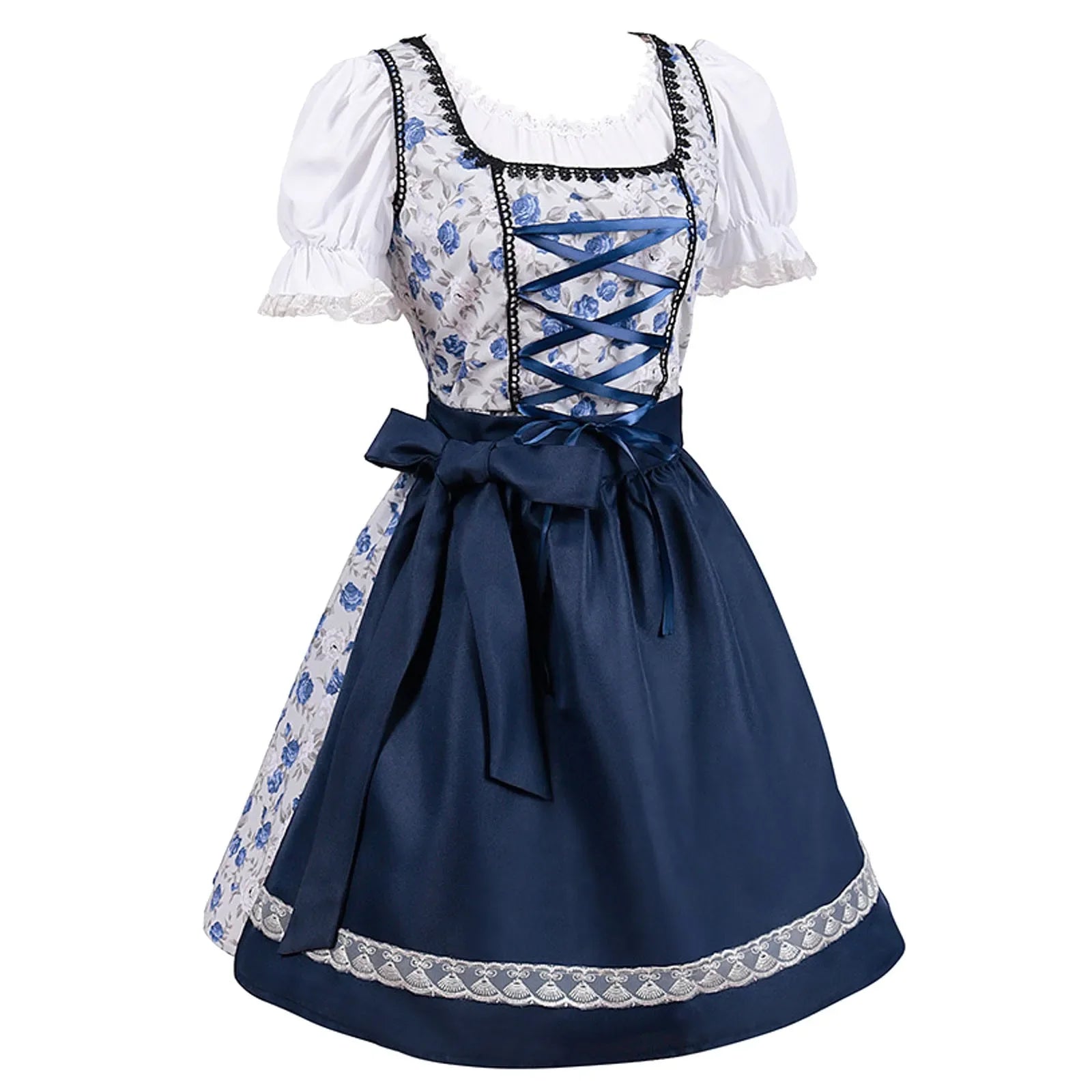 Valenzora | Kurzärmeliges Spitzen-Oktoberfestkleid mit Schürze